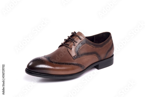 perfect man leather shoes on white background