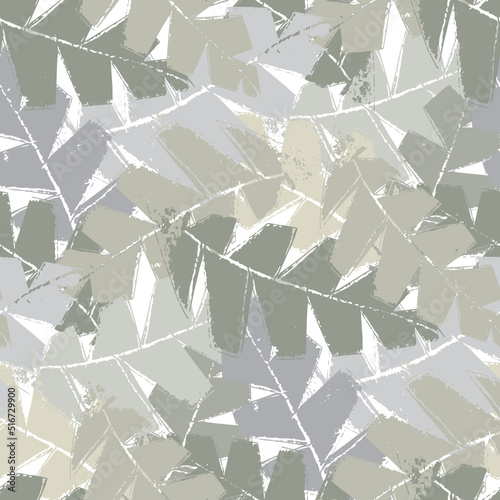 Abstract mono print style leaves seamless vector pattern background. Texture backdrop with overlapping layered cut out foliage. Neutral ecru beige design. Painterly botanical all over print for summer
