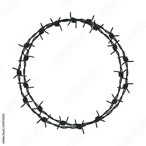Barbed wire circle graphic sign. Framing from barbed wire. Symbol of not freedom. Vector illustration photo