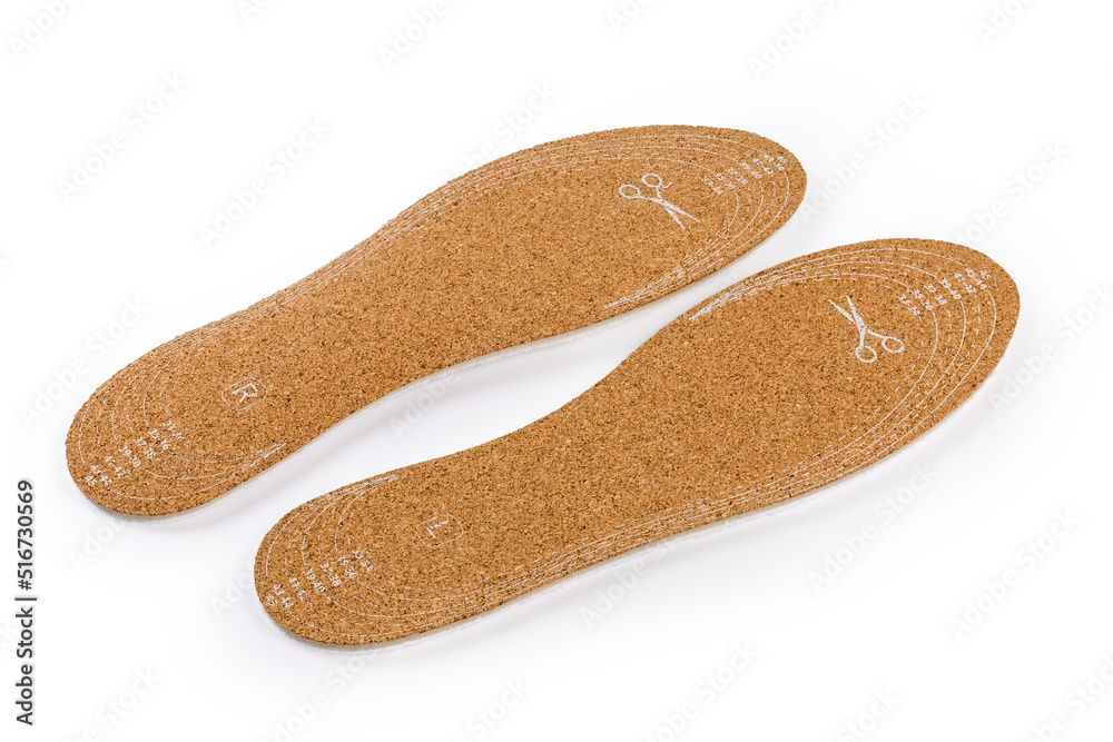 Pair of the corkwood and textile insoles of universal size Pair of the corkwood and textile insoles of universal size