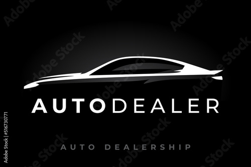 Sports vehicle silhouette logo. Motor car dealer emblem. Auto garage icon. Automotive dealership symbol. Vector illustration.