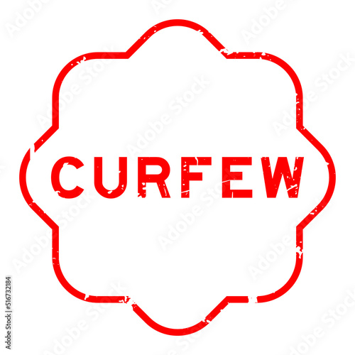 Grunge red curfew word rubber seal stamp on white background