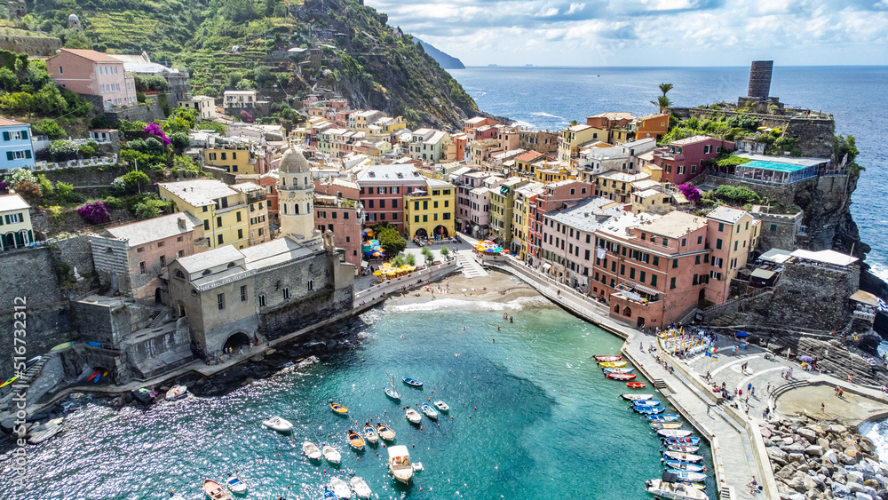 Aerial view of Vernazza city at Cinque Terre - Italy