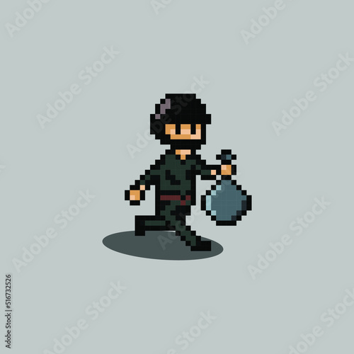 pixel art style  old videogames style  retro style 18 robber  run 