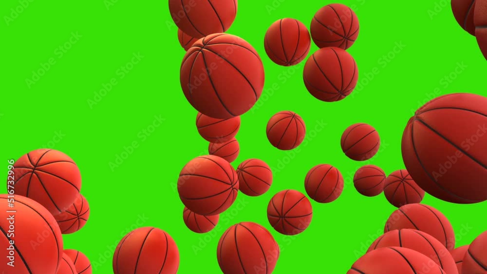 3d falling basketballs on green screen background animation. Stock ビデオ