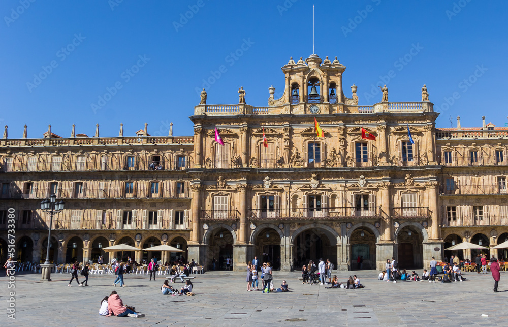 Historic city hall on the PLaza Mayor of Salamanca, Spain