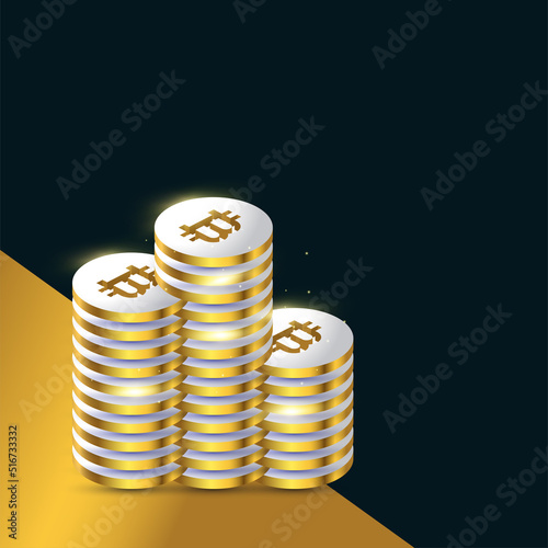 Bunch of Silver and Gold Bitcoin Coins Illustration