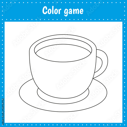 Coloring page of a cup for kids education and activity. Vector black and white illustration on white background