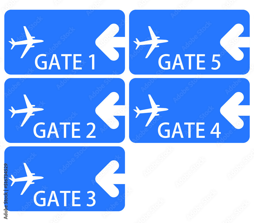 Vector graphic with five boards with airport gates Vector graphic with five boards with airport gates