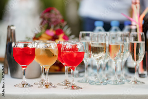 lemonades in glasses with ice at a summer party
