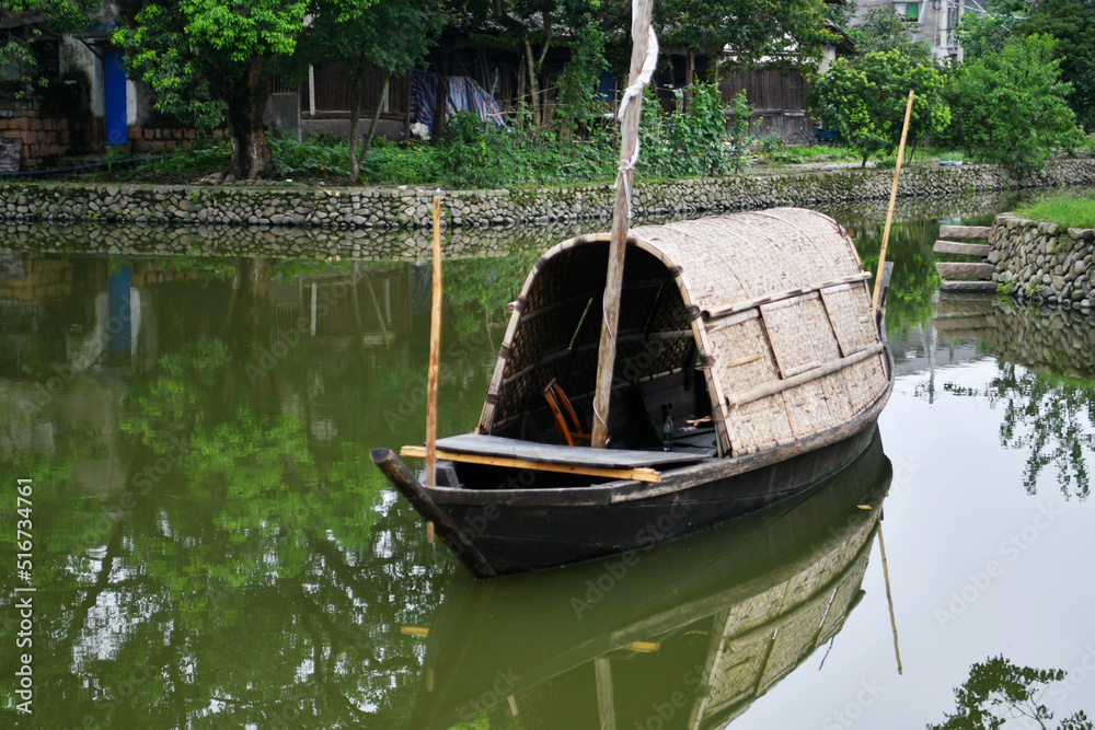 a traditional Chinese style fishing boat, China, Zhejiang Province