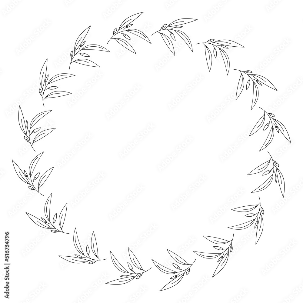 Doodle floral, line and leaf circle frames. illustration vector