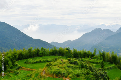photo of rural terraced fields, China, Zhejiang Province