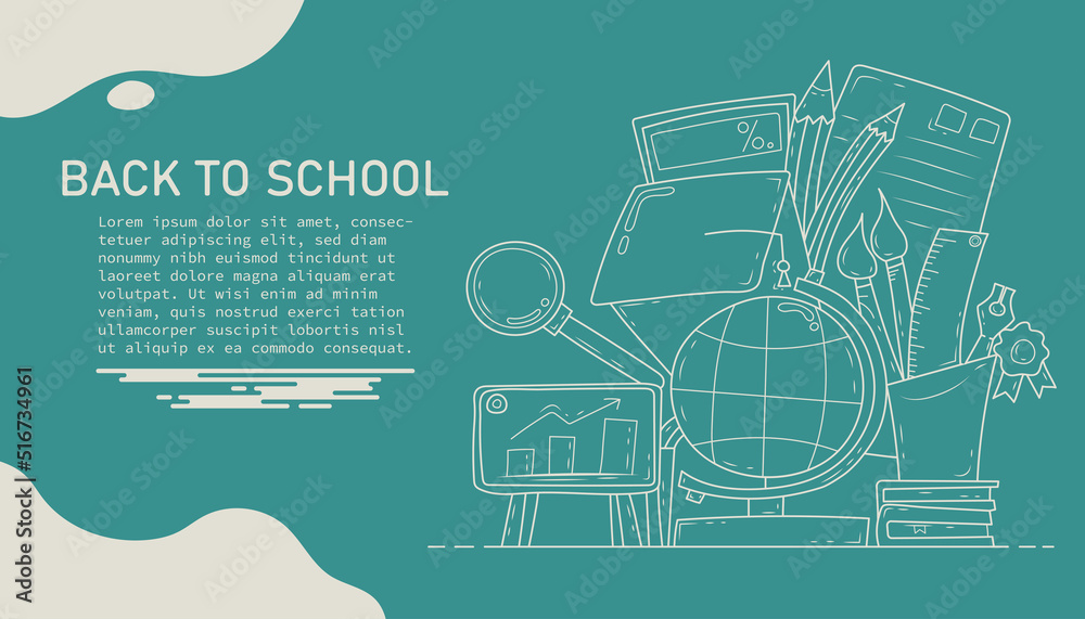 Hand drawn outline design of back to school concept, Vector illustration.