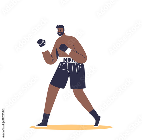 Male boxer wearing boxing gloves for fight. Box fighter ready for competition