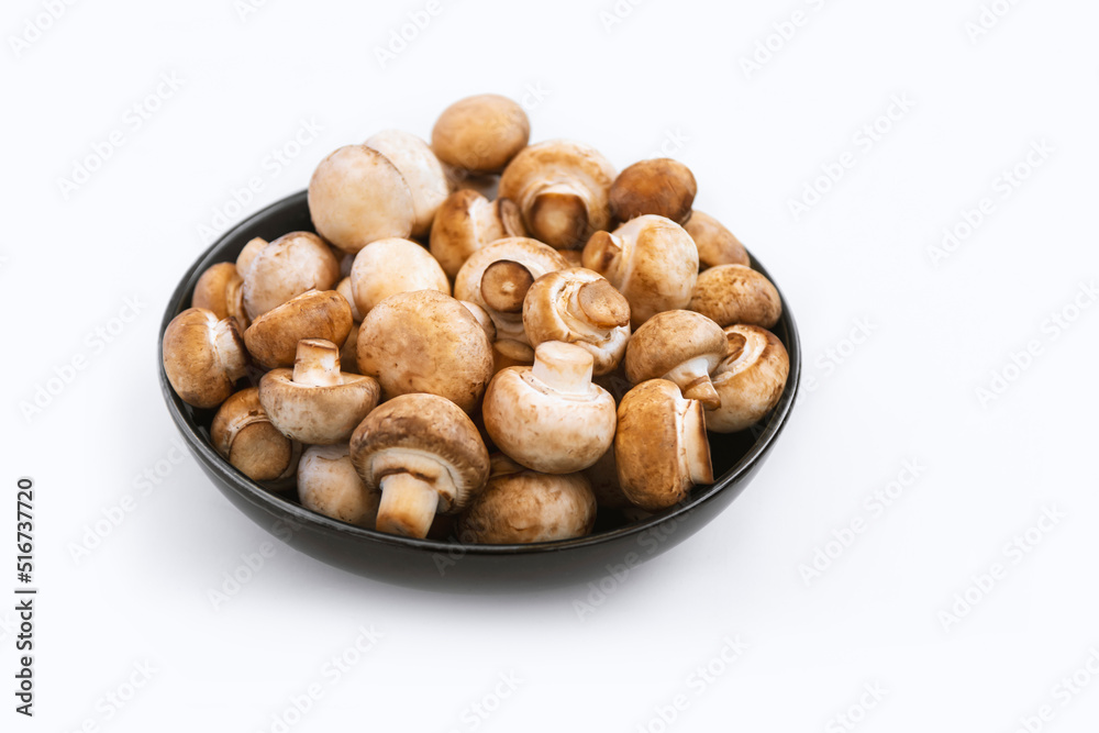 mushrooms champignon in bowl on white background mushrooms champignon in bowl on white background