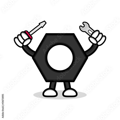 Illustration vector graphic of cartoon character bolt with screwdriver and wrench.
