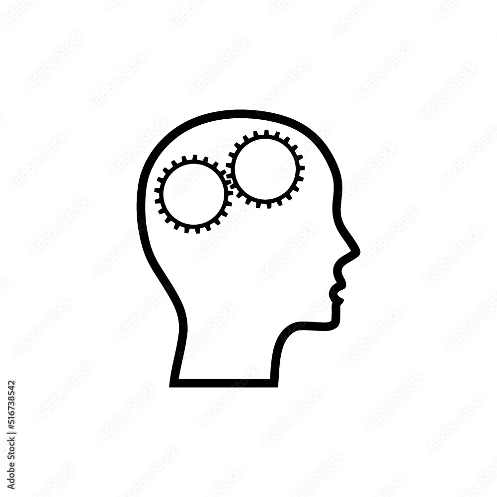 Gears in the head icon isolated on white background Gears in the head icon isolated on white background