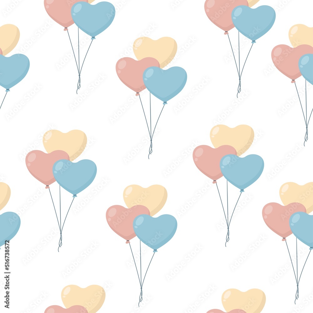 Seamless cute vector pattern. Heart-shaped balloons. Vector illustration