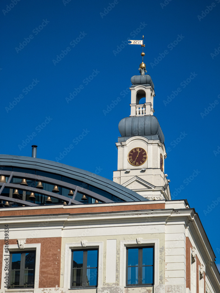 Fototapeta premium Riga City Hall. The clock tower. Modern architecture of Latvia.