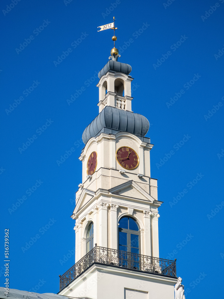 Riga City Hall. The clock tower. Modern architecture of Latvia.