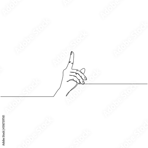 Continuous one line drawing of quiet please sign hand. Be quiet concept. Minimalistic line art.