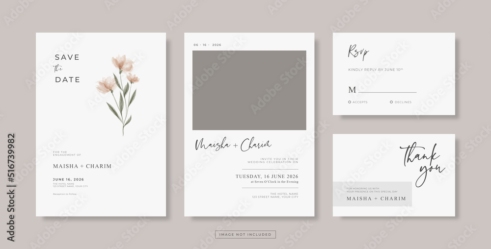 Set of simple and elegant wedding card template