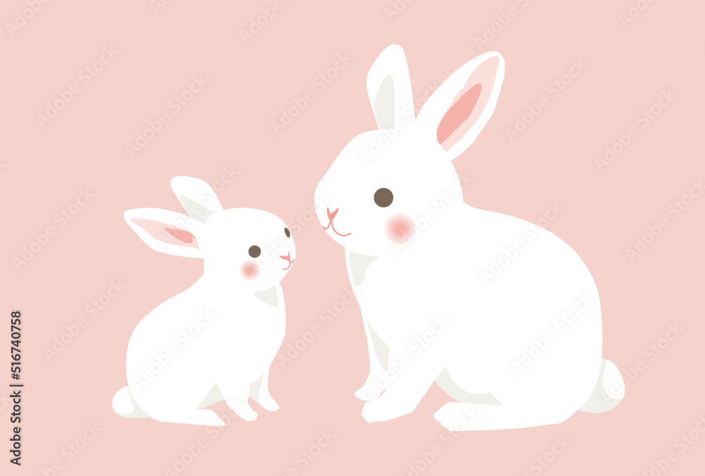 シンプルな白ウサギの親子のイラスト シンプルな白ウサギの親子のイラスト