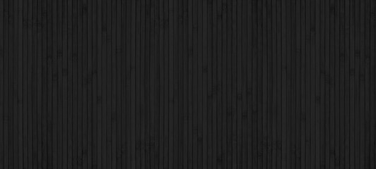 Black wood plank widescreen texture. Bamboo slat dark large wallpaper. Abstract wooden panoramic background