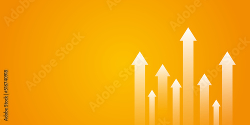 Group of white arrow up to growth on orange background. Business target or goal success, team, teamwork, achievement and creative progress concept. copy space for text. Graphic design style.