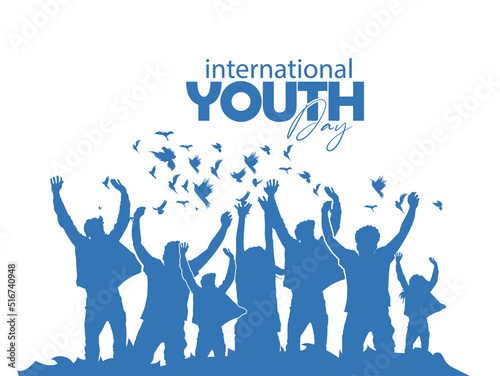 International Youth Day Celebration  Friendly team  cooperation  friendship  Card with colorful crowd people