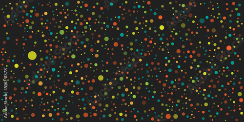 Abstract Colorful Spotted Pattern - Random Placed Spots, Circles of Various Sizes, Texture with Copyspace, Generative Art, Vector Design on Dark Background