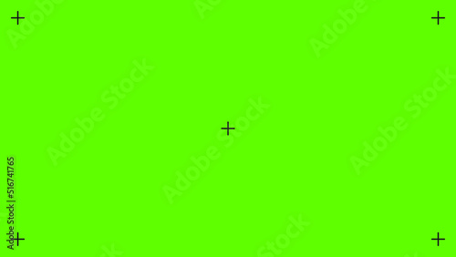 Green screen background. Blank screen with VFX motion tracking markers. Chroma key background for video footage or effects, replacement tracking markers, motion graphic. Vector illustration