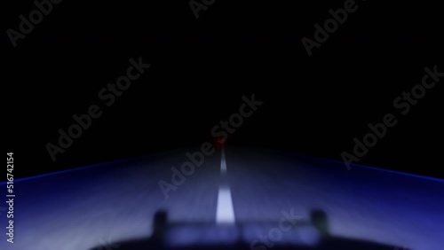 Police car with emergency lights turned on chasing car at night, seamless loop animation in UHD 4K
