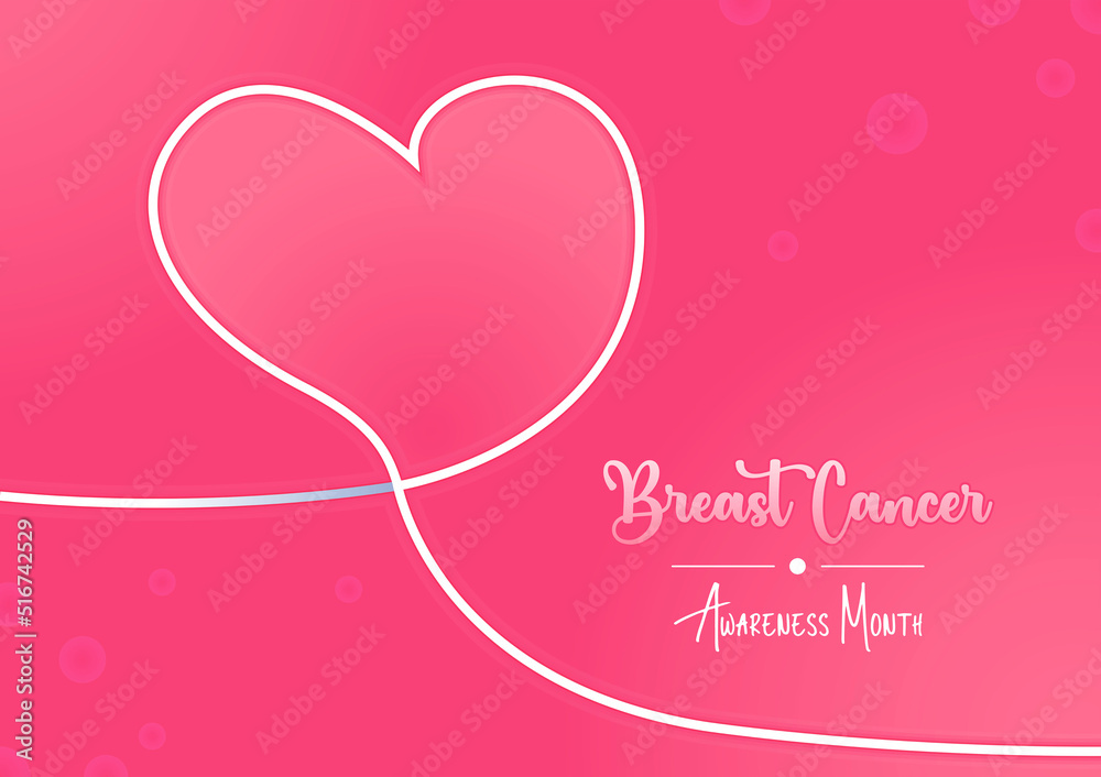Breast cancer awareness month white line concept ribbon on Pink background. Concept design for Poster template. illustration. Banner. Ad offline online. Flyer.