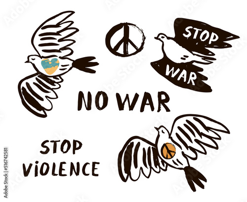 Pigeon peace vector illustrations set, poster