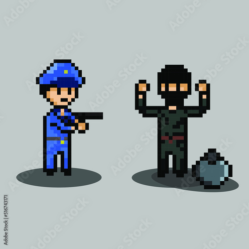 pixel art style, old videogames style, retro style 18 police chasing robber © coco qiqi