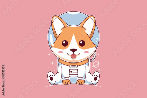 Space Dog Astronaut Kawaii Logo