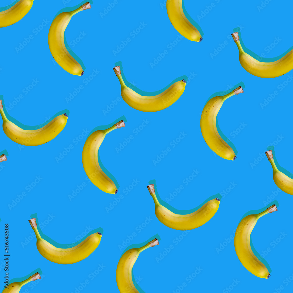 banana pattern on a blue background, close-up