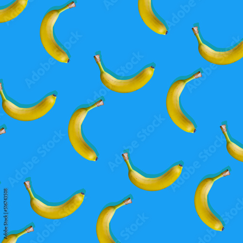 banana pattern on a blue background, close-up