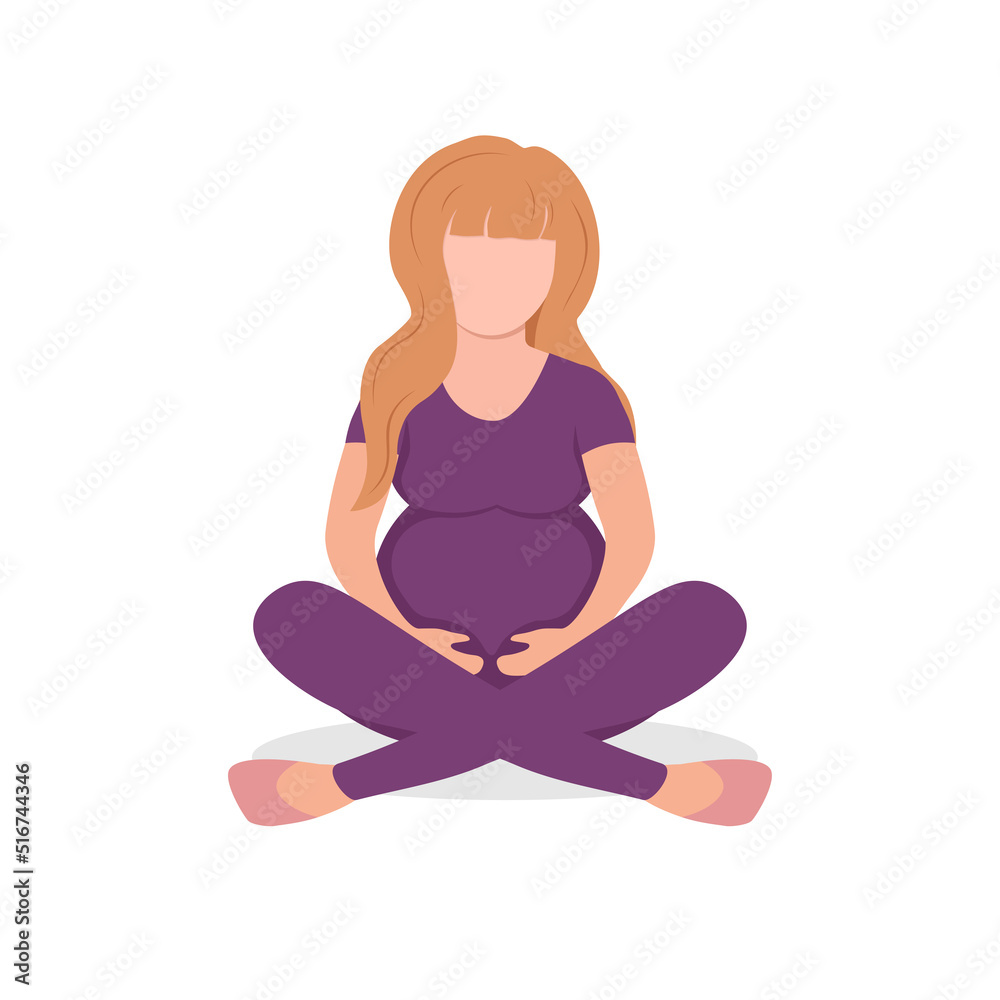 Sitting young pregnant woman isolated on white background. Vector illustration in modern flat cartoon style for banner, poster, social media, web. Sitting young pregnant woman isolated on white background. Vector illustration in modern flat cartoon style for banner, poster, social media, web.