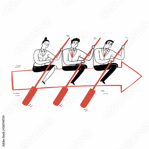 People all in the same arrow working hard. Manager and employees teamwork concept