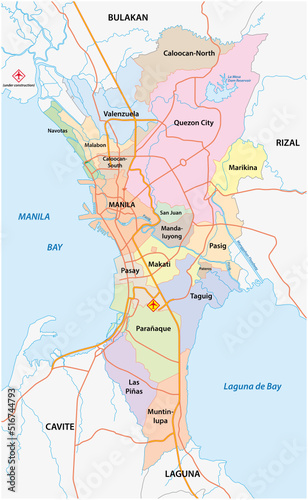 Metro Manila administrative, political and road map, Philippines photo