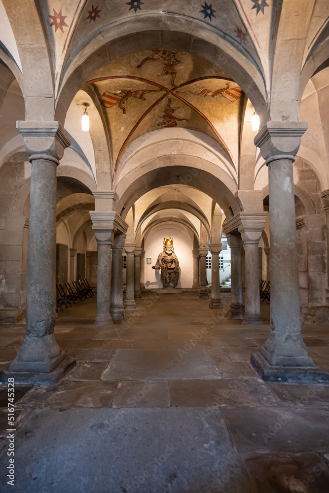 Charlemagne crypt inside Grossmunster or Grossmünster church in Zurich city Switzerland, no people