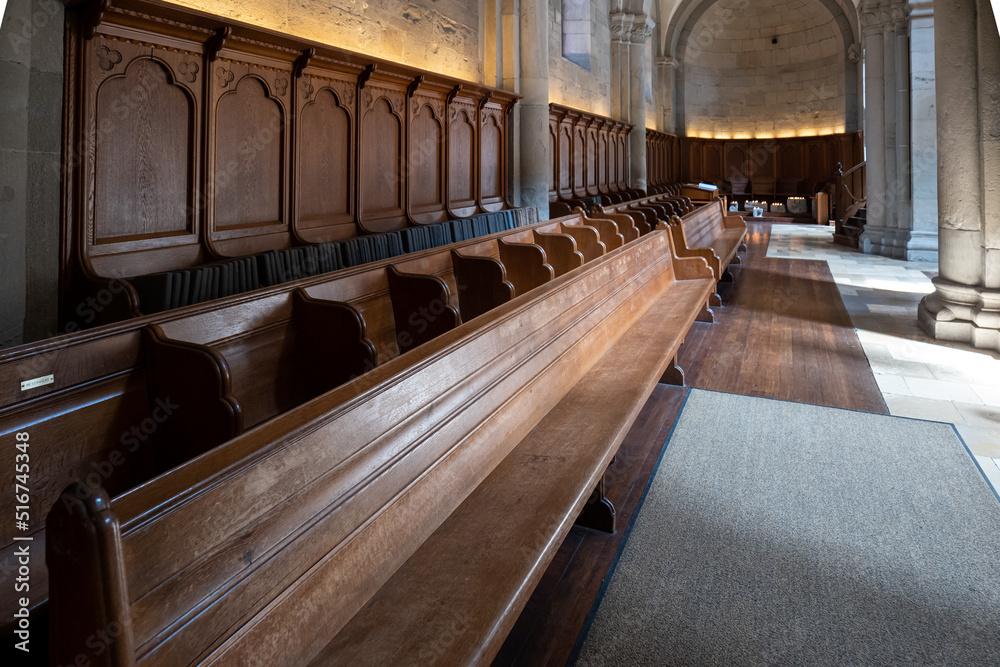 Obraz premium Grossmunster or Grossmünster church interior in Zurich city Switzerland, no people