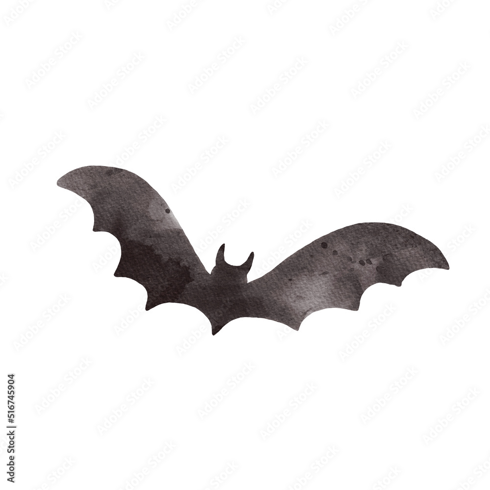 Fototapeta premium Black bat watercolor for Halloween isolated on white background. Scary illustration
