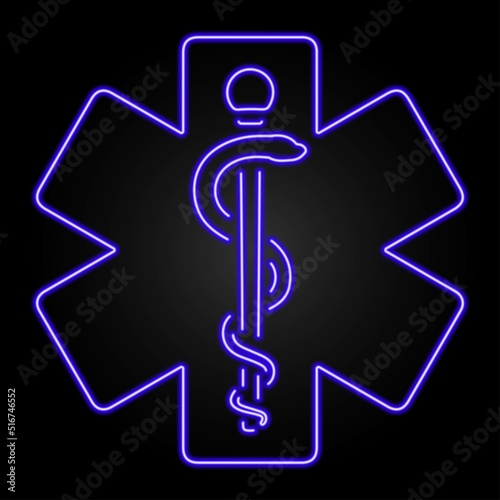 star of life neon sign, modern glowing banner design, colorful modern design trends on black background. Vector illustration.