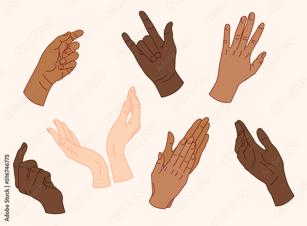 Diverse hand signs for the deaf and dumb. Different hand positions. Flat Vector Illustration Diverse hand signs for the deaf and dumb. Different hand positions. Flat Vector Illustration