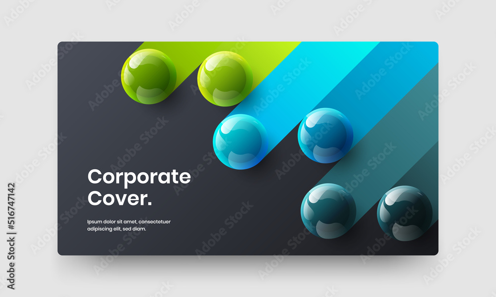 Simple pamphlet design vector template. Colorful 3D spheres book cover concept.