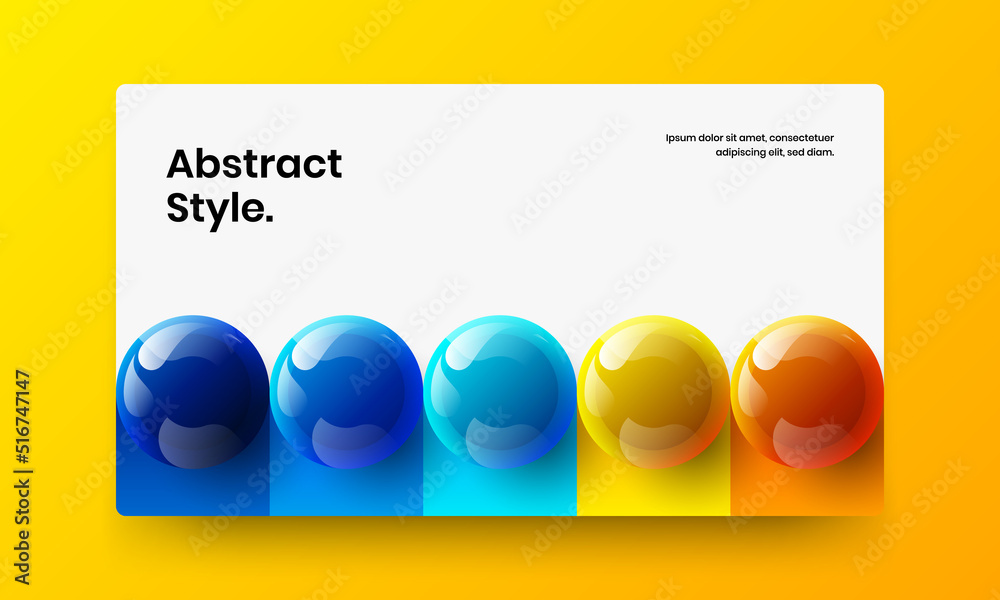 Vivid web banner vector design layout. Abstract 3D spheres book cover template.